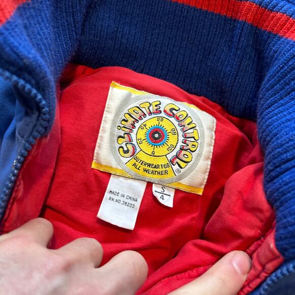 Youth Kids Vintage 80’s Climate Control Red Blue Down Puffer Jacket Coat Sz S 4 - Picture 4 of 7